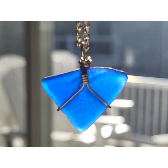 Seaglass Necklace Cobalt Blue Sea Glass Handmade Beach Sea Glass Sterling Silver - Picture 2 of 12